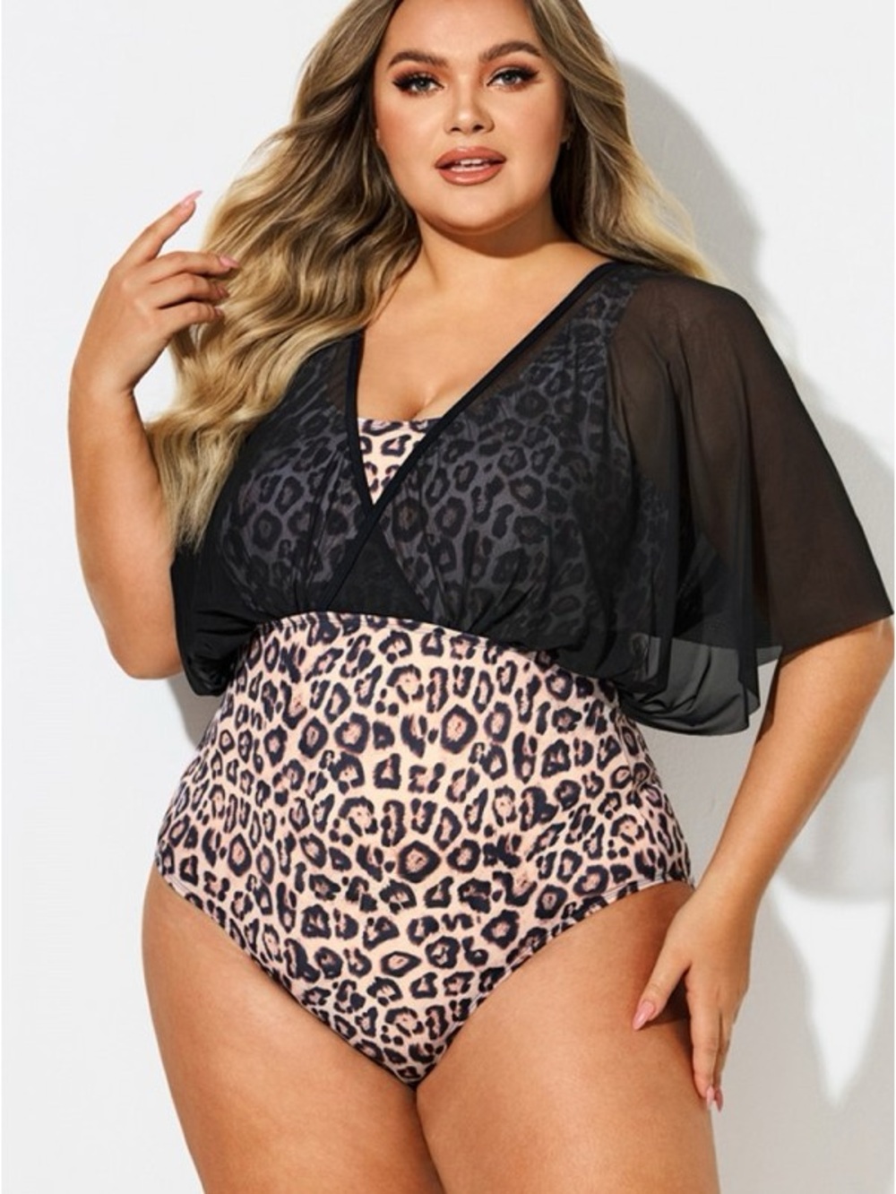 Unique Vintage NWT Cheetah Print Sheer Sleeve Swimsuit